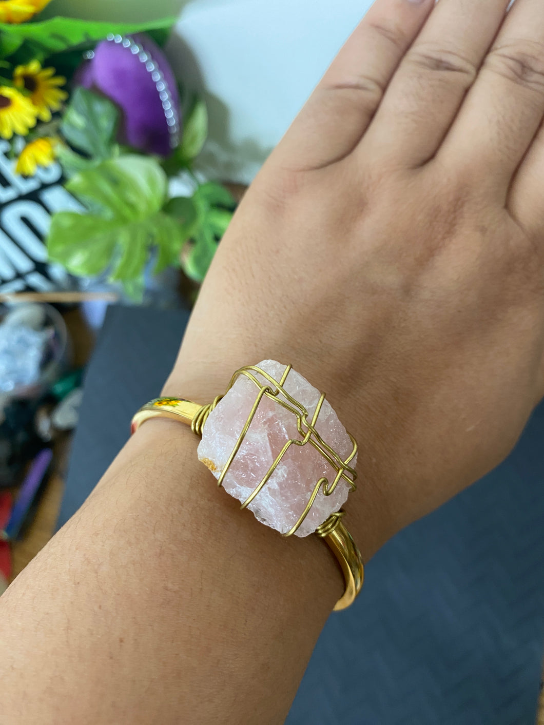 Rose Quartz Wire Wrapped Bangle