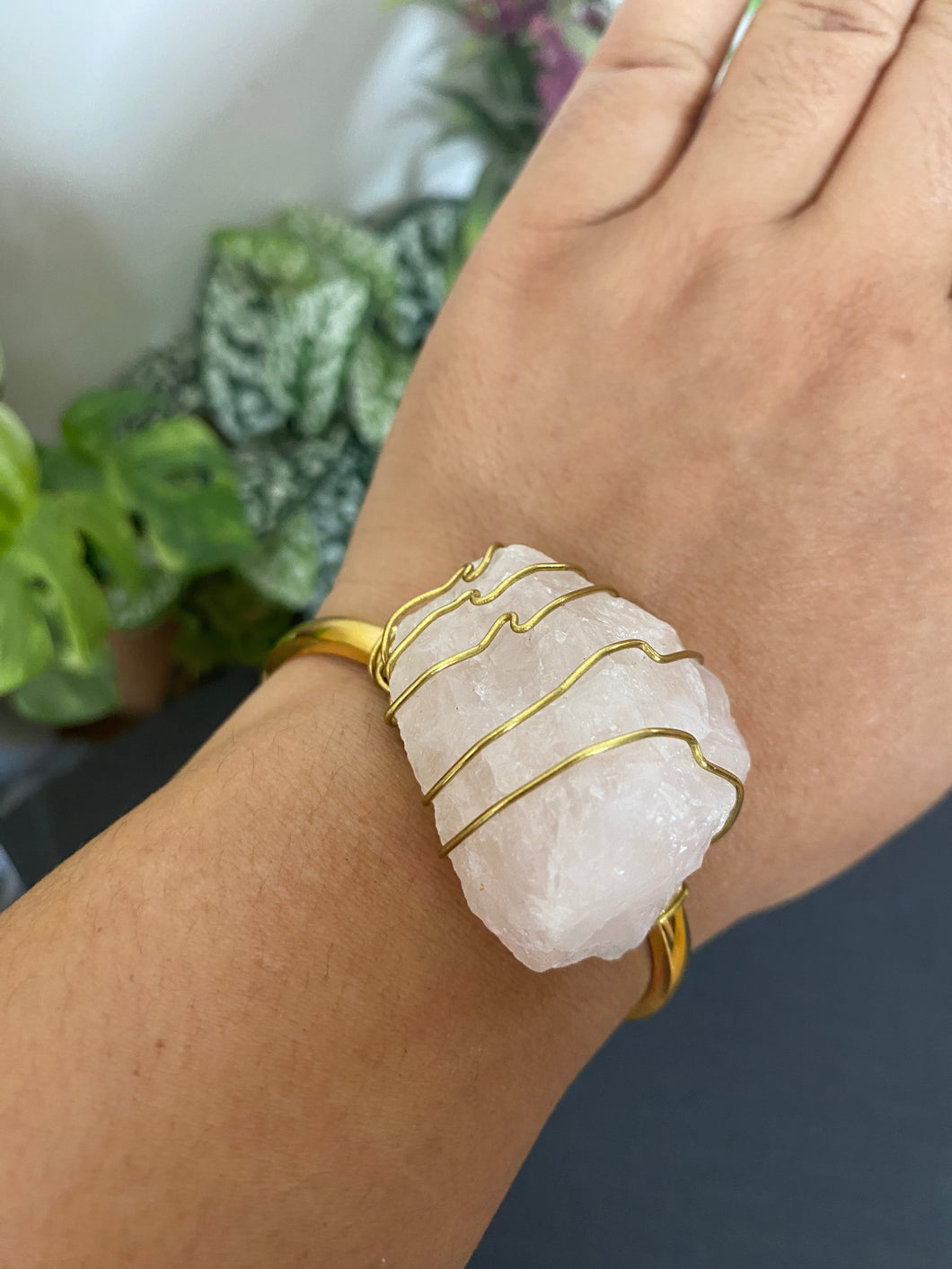 Rose Quartz Wire Wrapped Bangle