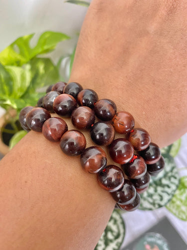 Red Tigers Eye Bracelet - Chunky Beaded Bracelet - Root Chakra Bracelet