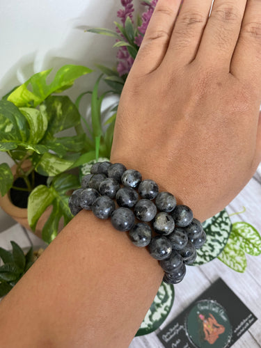 Silver Labradorite Beaded Bracelet - Grey Labradorite Chunky Bracelet - Third Eye, Crown Chakra Bracelet