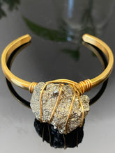Load image into Gallery viewer, Wire Wrapped Pyrite on Gold Bangle