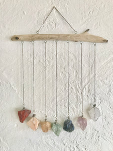 Chakra Crystal Wall Hanging - Wire Wrapped Rough Crystals - Driftwood Wall Decor - 7 Chakra Stones - Crystal Wall Hanging