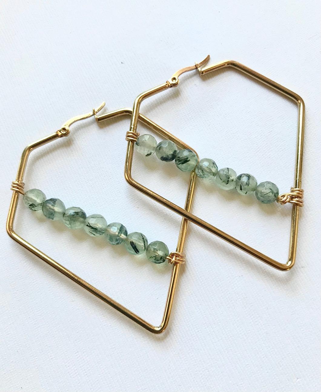 Prehnite Triangle Earrings