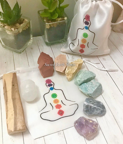 Rough Stone Chakra Set with Palo Santo & Chakra Bag