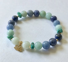 Load image into Gallery viewer, Throat Chakra Bracelet with Lotus Charm
