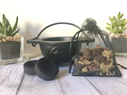 Cauldron with Frankincense & Myrrh - Starter Kit - Resin, Charcoal & Cauldron
