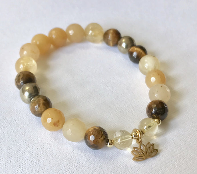 Solar Plexus Chakra Bracelet with Lotus Charm