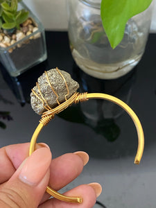 Wire Wrapped Pyrite on Gold Bangle