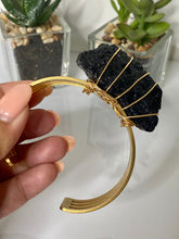 Load image into Gallery viewer, Wire Wrapped Large Black Tourmaline on Gold Cuff Bangle - “I Am Protected”