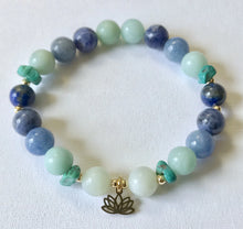 Load image into Gallery viewer, Throat Chakra Bracelet with Lotus Charm
